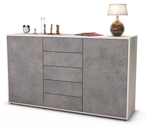 Sideboard Dorelly | Korpus Weiß | Front in Beton Optik | 136x79x35cm (BxHxT)