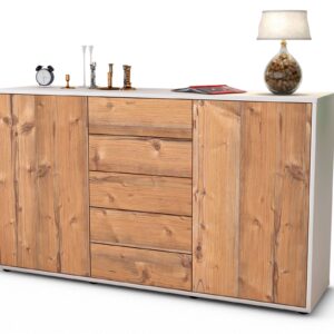 Sideboard Dorelly | Korpus Weiß | Front in Pinie Holz Optik | 136x79x35cm (BxHxT)