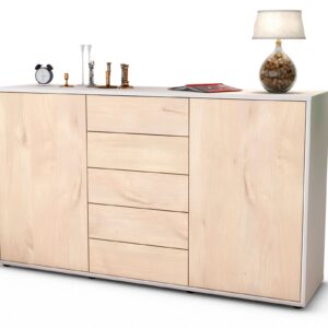 Sideboard Dorelly | Korpus Weiß | Front in Zeder Holz Optik | 136x79x35cm (BxHxT)