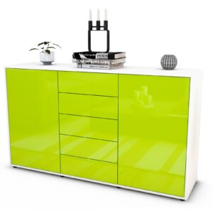 Sideboard Dorelly | Korpus Weiß | Front in Hochglanz Grün | 136x79x35cm (BxHxT)
