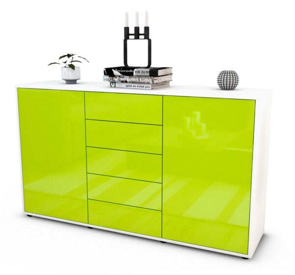 Sideboard Dorelly | Korpus Weiß | Front in Hochglanz Grün | 136x79x35cm (BxHxT)