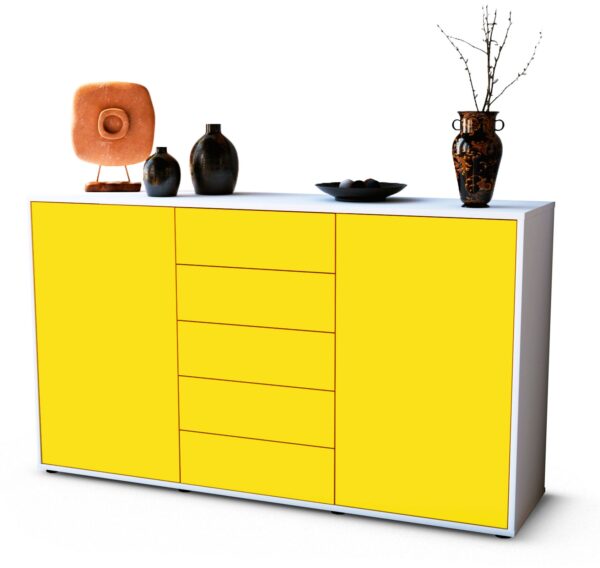 Sideboard Dorelly | Korpus Weiß | Front in Gelb | 136x79x35cm (BxHxT)