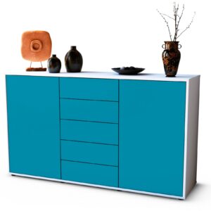 Sideboard Dorelly | Korpus Weiß | Front in Türkis | 136x79x35cm (BxHxT)