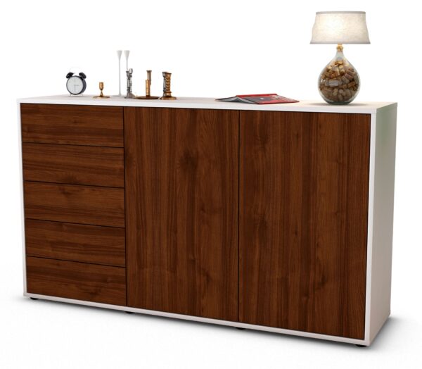 Sideboard Dorentina | Korpus Weiß | Front in Walnuss Holz Optik | 136x79x35cm (BxHxT)