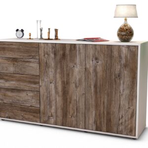 Sideboard Dorentina | Korpus Weiß | Front in Treibholz Holz Optik | 136x79x35cm (BxHxT)