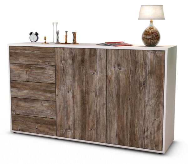 Sideboard Dorentina | Korpus Weiß | Front in Treibholz Holz Optik | 136x79x35cm (BxHxT)