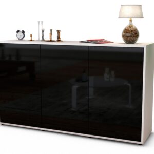 Sideboard Dorentina | Korpus Weiß | Front in Hochglanz Schwarz | 136x79x35cm (BxHxT)