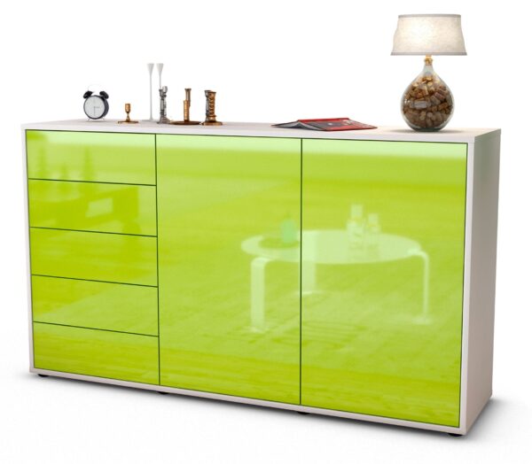 Sideboard Dorentina | Korpus Weiß | Front in Hochglanz Grün | 136x79x35cm (BxHxT)