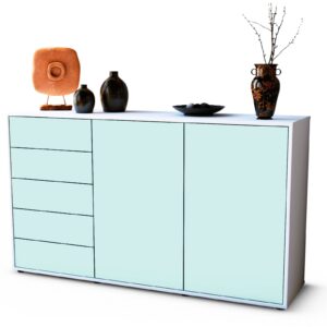 Sideboard Dorentina | Korpus Weiß | Front in Mint | 136x79x35cm (BxHxT)
