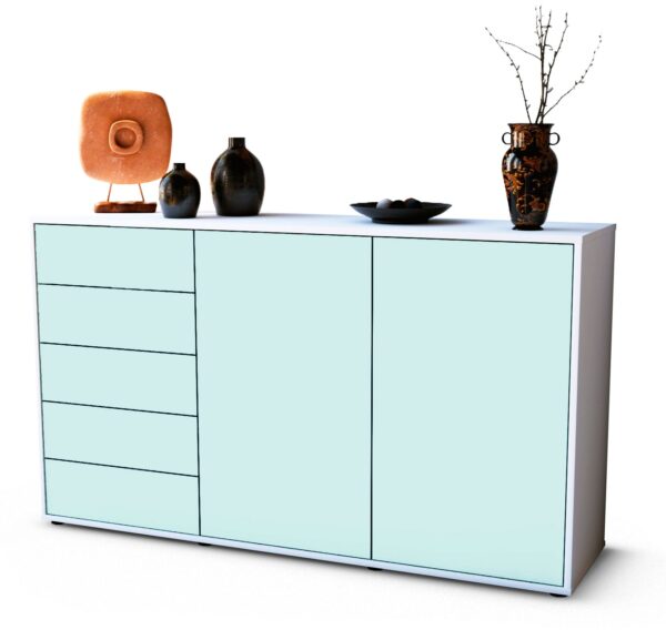 Sideboard Dorentina | Korpus Weiß | Front in Mint | 136x79x35cm (BxHxT)