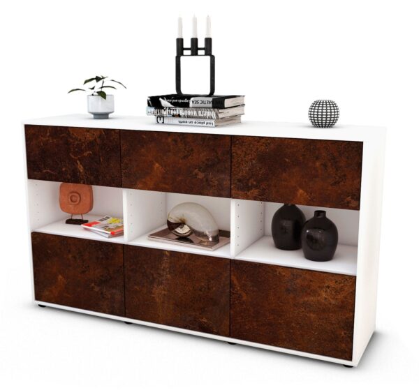 Sideboard Dorett | Korpus Weiß | Front in Rost Optik | 136x79x35cm (BxHxT)