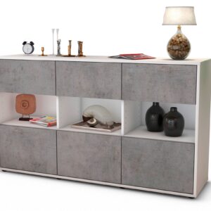 Sideboard Dorett | Korpus Weiß | Front in Beton Optik | 136x79x35cm (BxHxT)