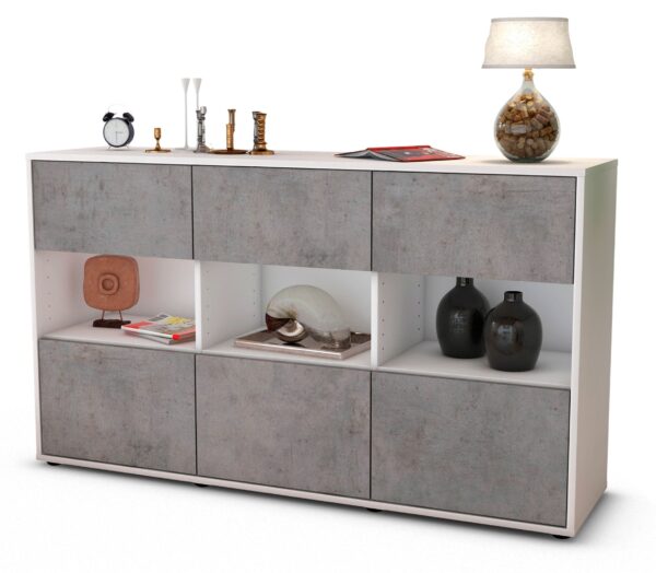 Sideboard Dorett | Korpus Weiß | Front in Beton Optik | 136x79x35cm (BxHxT)