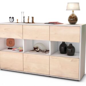 Sideboard Dorett | Korpus Weiß | Front in Zeder Holz Optik | 136x79x35cm (BxHxT)