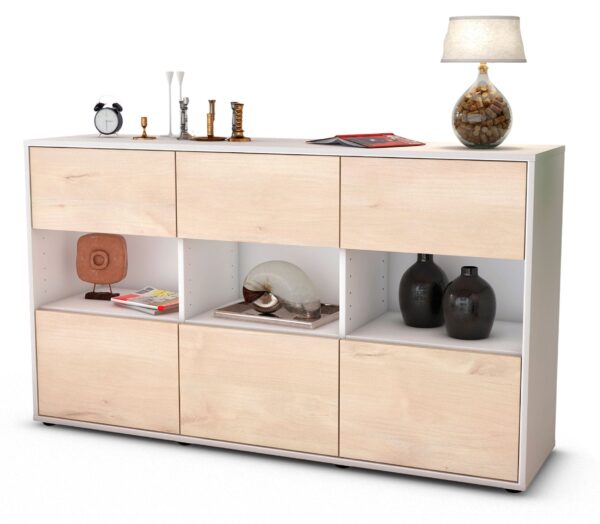 Sideboard Dorett | Korpus Weiß | Front in Zeder Holz Optik | 136x79x35cm (BxHxT)
