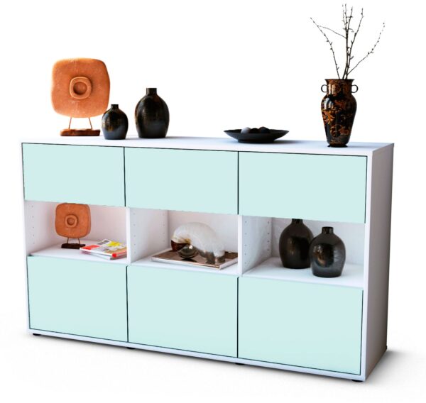 Sideboard Dorett | Korpus Weiß | Front in Mint | 136x79x35cm (BxHxT)