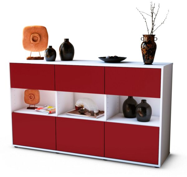 Sideboard Dorett | Korpus Weiß | Front in Bordeaux | 136x79x35cm (BxHxT)