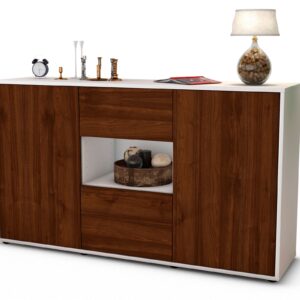 Sideboard Doriana | Korpus Weiß | Front in Walnuss Holz Optik | 136x79x35cm (BxHxT)