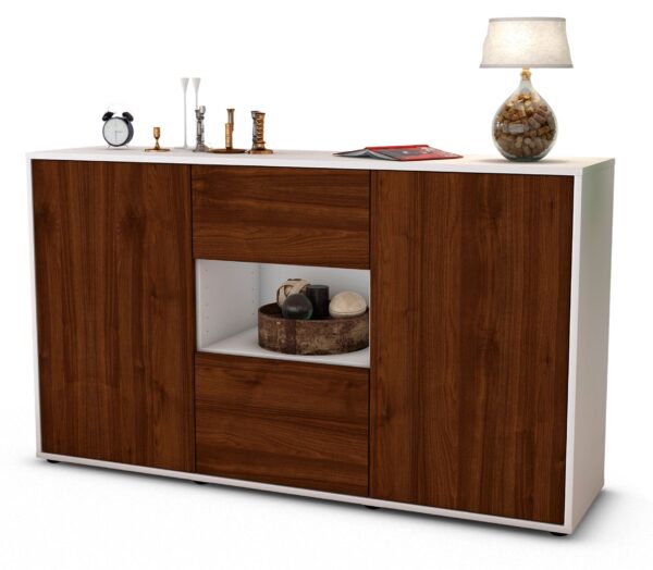 Sideboard Doriana | Korpus Weiß | Front in Walnuss Holz Optik | 136x79x35cm (BxHxT)