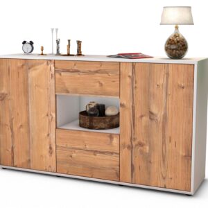 Sideboard Doriana | Korpus Weiß | Front in Pinie Holz Optik | 136x79x35cm (BxHxT)