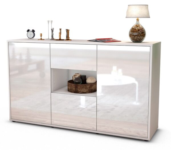Sideboard Doriana | Korpus Weiß | Front in Hochglanz Weiß | 136x79x35cm (BxHxT)