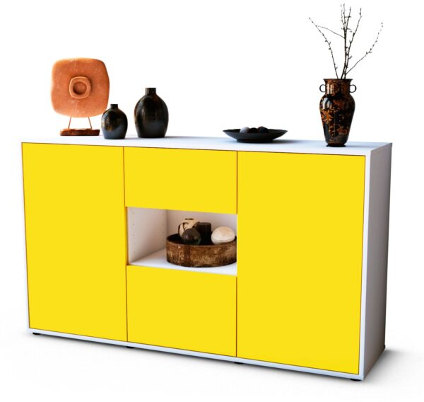 Sideboard Doriana | Korpus Weiß | Front in Gelb | 136x79x35cm (BxHxT)