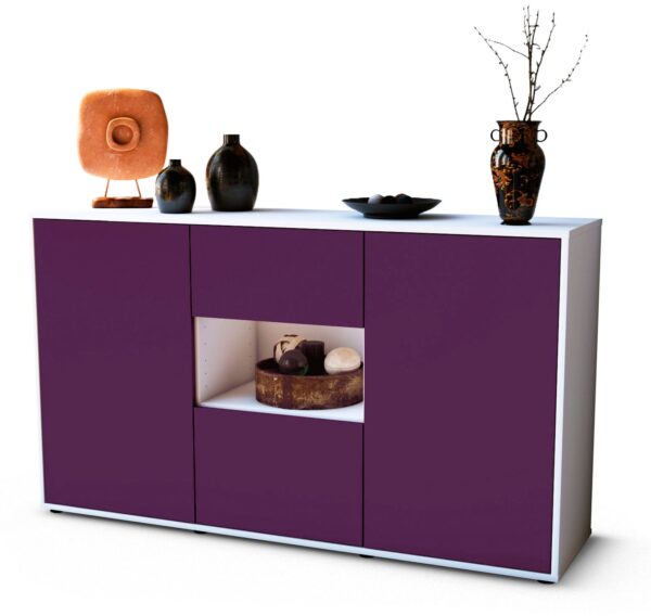Sideboard Doriana | Korpus Weiß | Front in Lila | 136x79x35cm (BxHxT)