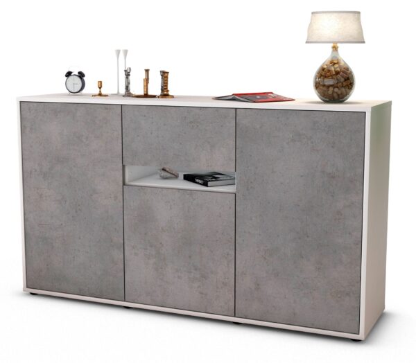 Sideboard Dorina | Korpus Weiß | Front in Beton Optik | 136x79x35cm (BxHxT)
