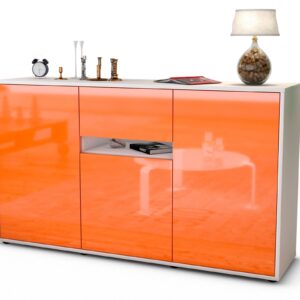 Sideboard Dorina | Korpus Weiß | Front in Hochglanz Orange | 136x79x35cm (BxHxT)