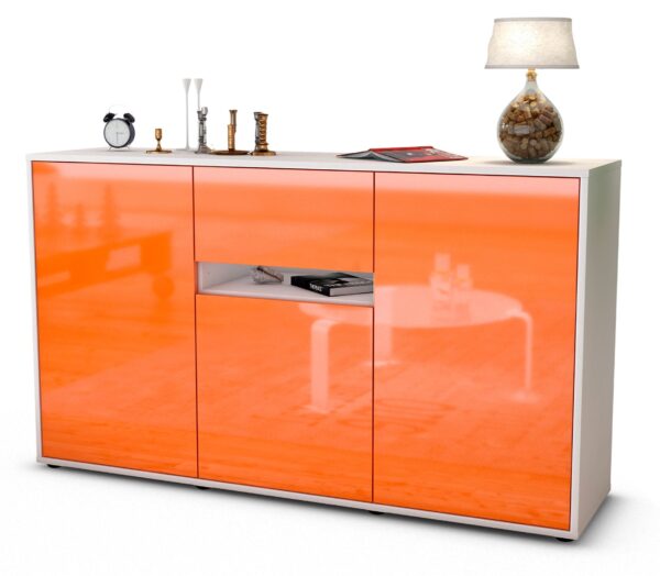 Sideboard Dorina | Korpus Weiß | Front in Hochglanz Orange | 136x79x35cm (BxHxT)
