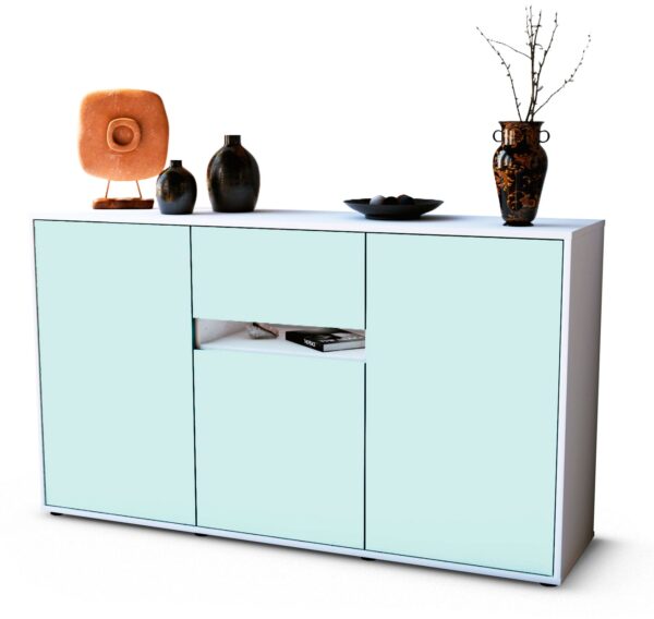 Sideboard Dorina | Korpus Weiß | Front in Mint | 136x79x35cm (BxHxT)
