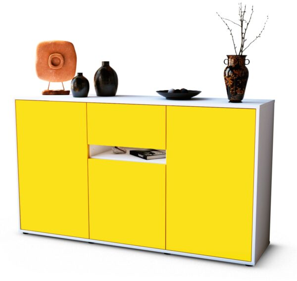 Sideboard Dorina | Korpus Weiß | Front in Gelb | 136x79x35cm (BxHxT)
