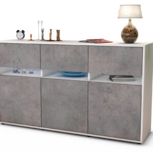Sideboard Dorinde | Korpus Weiß | Front in Beton Optik | 136x79x35cm (BxHxT)