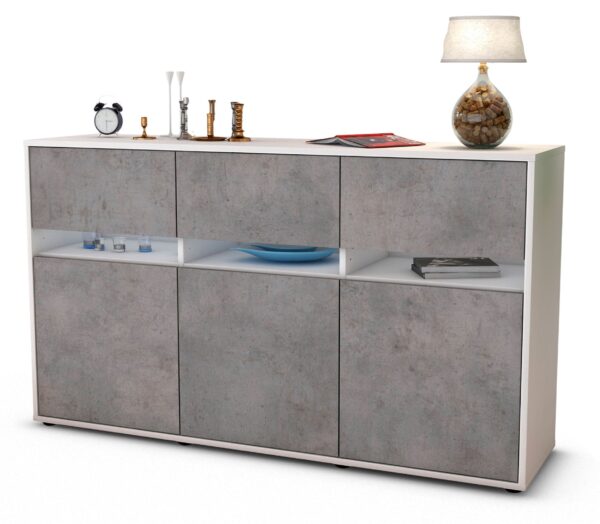 Sideboard Dorinde | Korpus Weiß | Front in Beton Optik | 136x79x35cm (BxHxT)