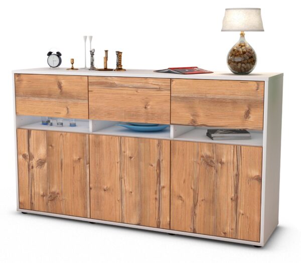Sideboard Dorinde | Korpus Weiß | Front in Pinie Holz Optik | 136x79x35cm (BxHxT)