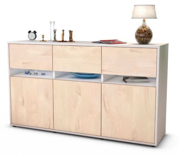 Sideboard Dorinde | Korpus Weiß | Front in Zeder Holz Optik | 136x79x35cm (BxHxT)