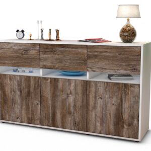 Sideboard Dorinde | Korpus Weiß | Front in Treibholz Holz Optik | 136x79x35cm (BxHxT)