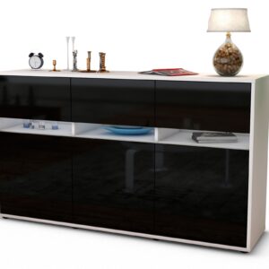 Sideboard Dorinde | Korpus Weiß | Front in Hochglanz Schwarz | 136x79x35cm (BxHxT)