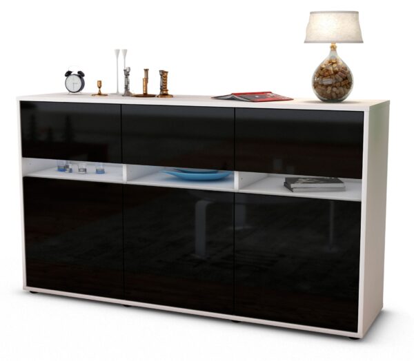 Sideboard Dorinde | Korpus Weiß | Front in Hochglanz Schwarz | 136x79x35cm (BxHxT)