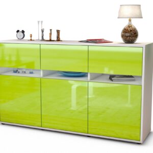 Sideboard Dorinde | Korpus Weiß | Front in Hochglanz Grün | 136x79x35cm (BxHxT)