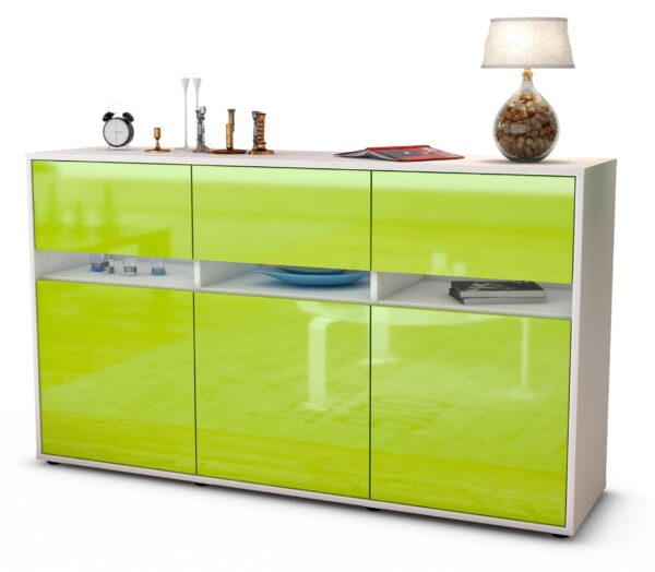 Sideboard Dorinde | Korpus Weiß | Front in Hochglanz Grün | 136x79x35cm (BxHxT)