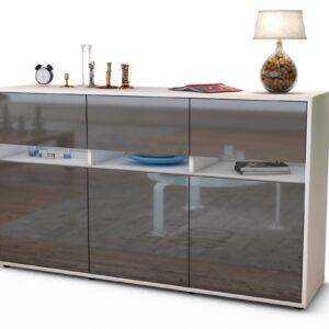Sideboard Dorinde | Korpus Weiß | Front in Hochglanz Grau | 136x79x35cm (BxHxT)