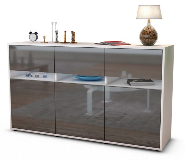 Sideboard Dorinde | Korpus Weiß | Front in Hochglanz Grau | 136x79x35cm (BxHxT)