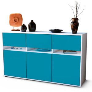 Sideboard Dorinde | Korpus Weiß | Front in Türkis | 136x79x35cm (BxHxT)