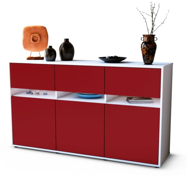 Sideboard Dorinde | Korpus Weiß | Front in Bordeaux | 136x79x35cm (BxHxT)