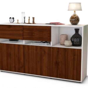 Sideboard Dorotea | Korpus Weiß | Front in Walnuss Holz Optik | 136x79x35cm (BxHxT)