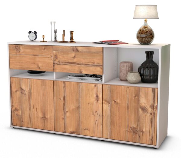 Sideboard Dorotea | Korpus Weiß | Front in Pinie Holz Optik | 136x79x35cm (BxHxT)
