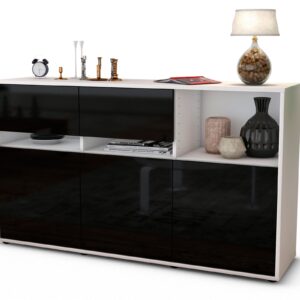 Sideboard Dorotea | Korpus Weiß | Front in Hochglanz Schwarz | 136x79x35cm (BxHxT)