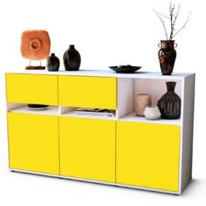 Sideboard Dorotea | Korpus Weiß | Front in Gelb | 136x79x35cm (BxHxT)