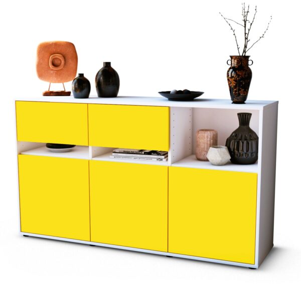 Sideboard Dorotea | Korpus Weiß | Front in Gelb | 136x79x35cm (BxHxT)